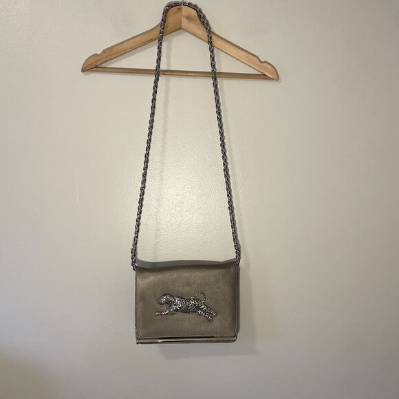 Vintage Nima Metal Cheetah Bag Silver Metallic Black Purse 80s Crossbody - Picture 2 of 7